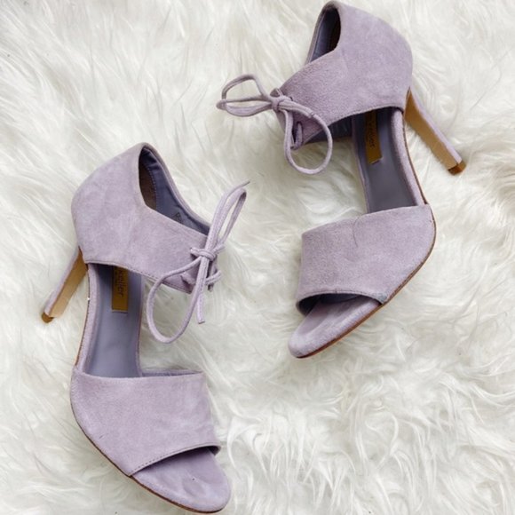 Dee Keller Lavender Suede Tie Heels 37.5 - Picture 1 of 12